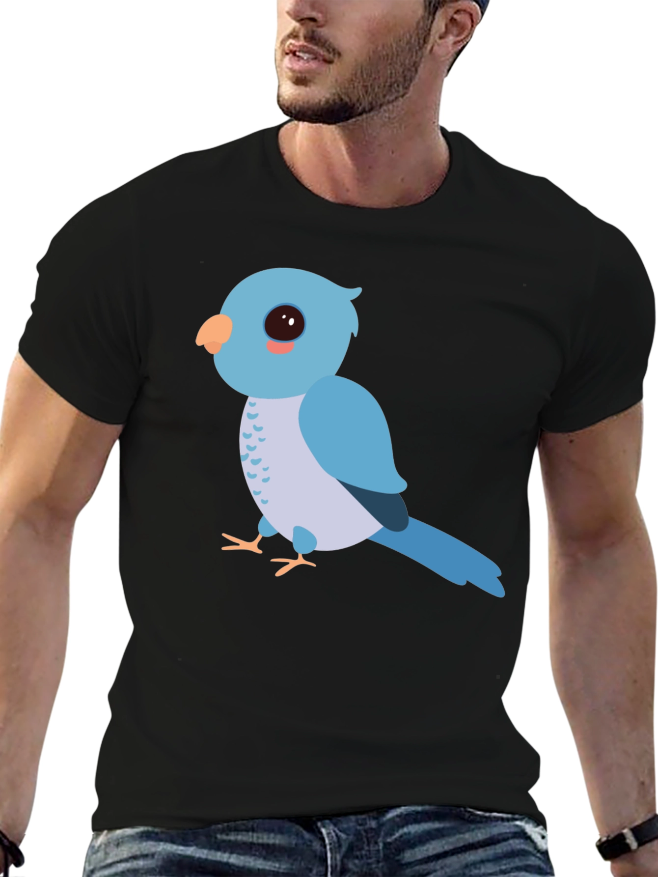 Cute Cartoon Bird Graphic Tee - Unisex Black T-Shirt