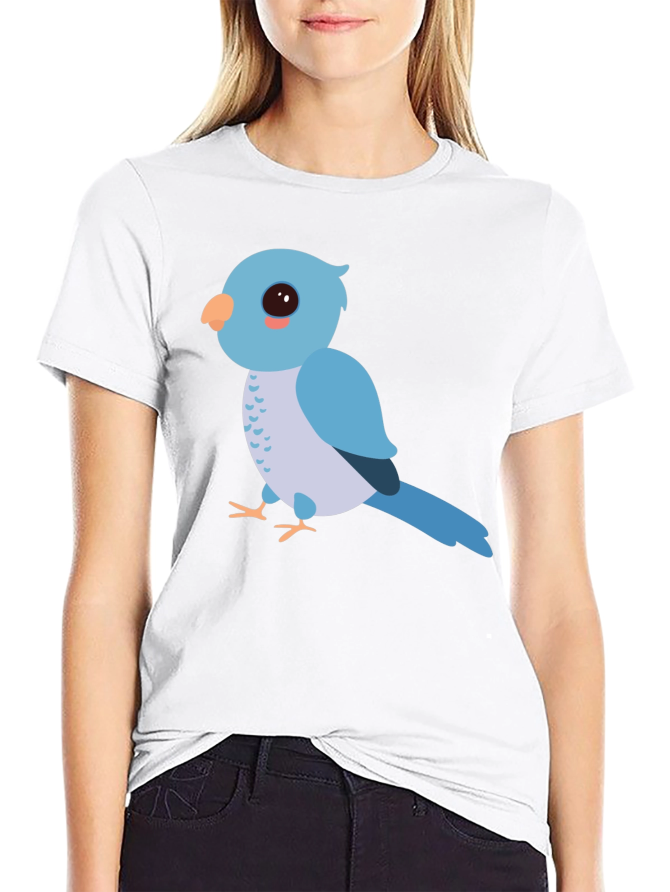 Cute Cartoon Bird Graphic Tee - Unisex Black T-Shirt