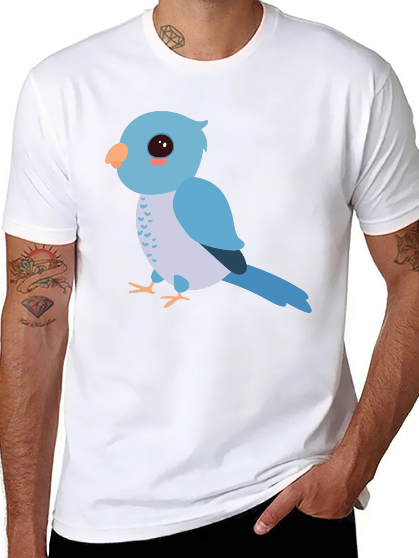 Cute Cartoon Bird Graphic Tee - Unisex Black T-Shirt