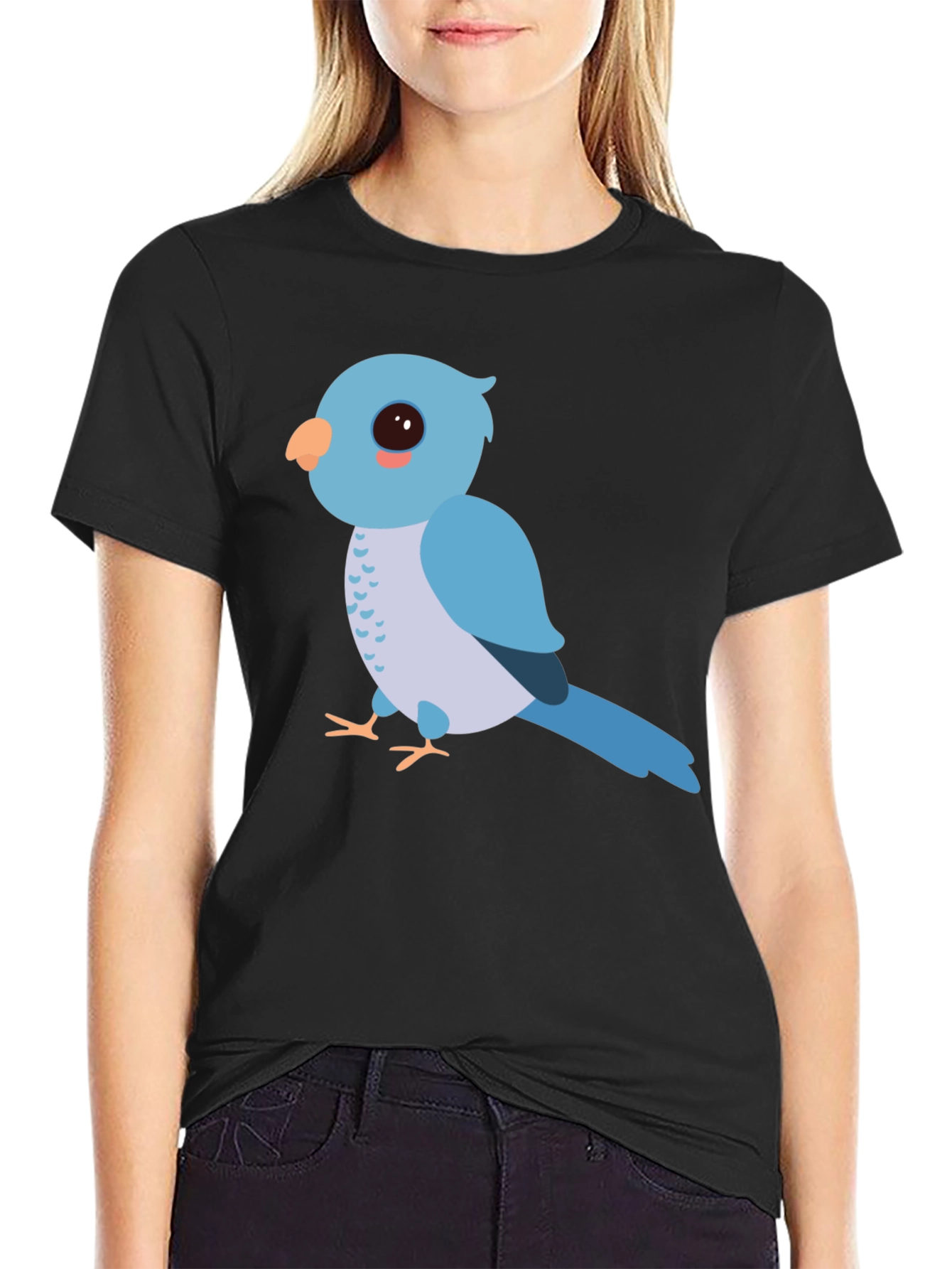 Cute Cartoon Bird Graphic Tee - Unisex Black T-Shirt