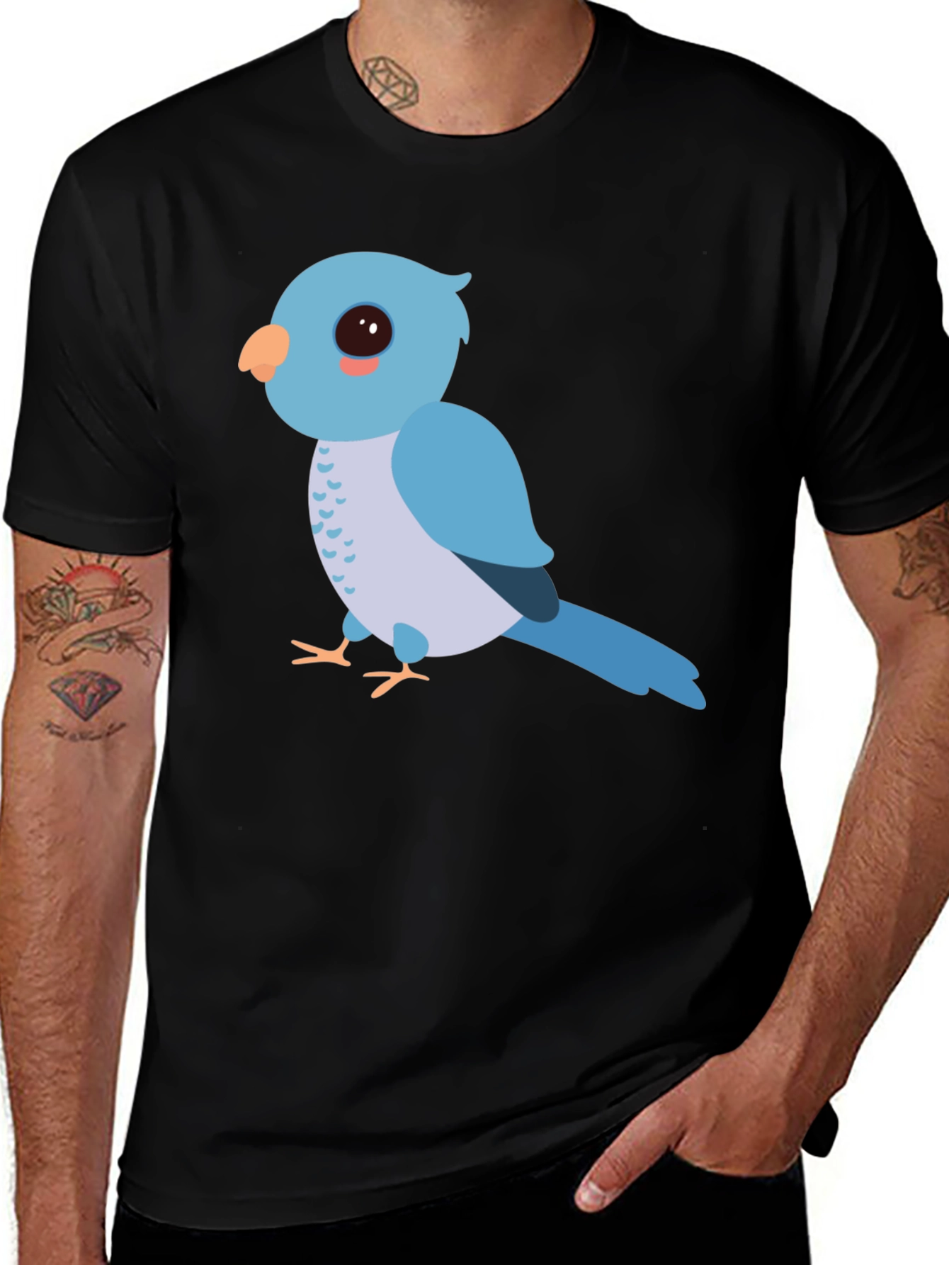 Cute Cartoon Bird Graphic Tee - Unisex Black T-Shirt