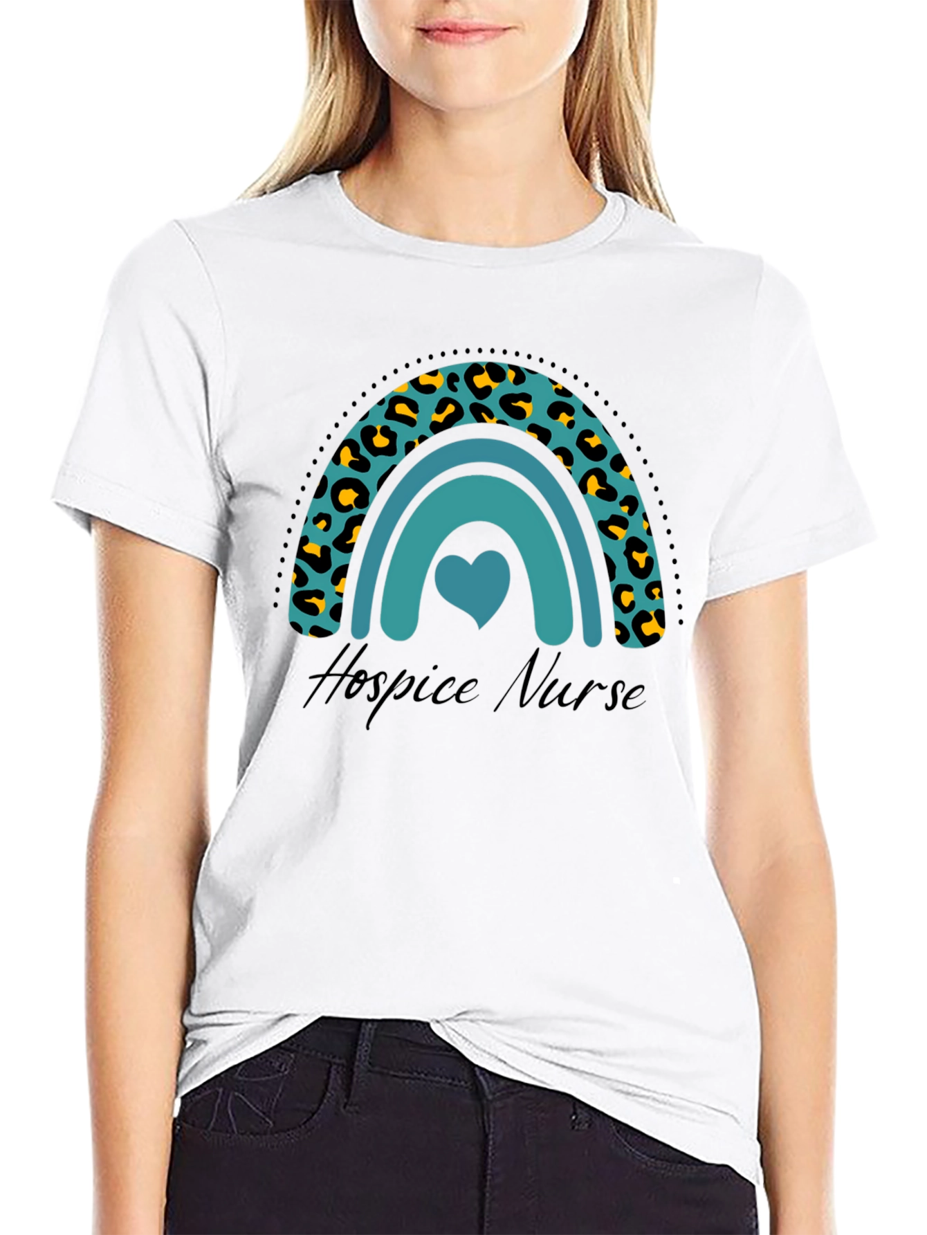 Hospice Nurse Rainbow Leopard Print T-Shirt