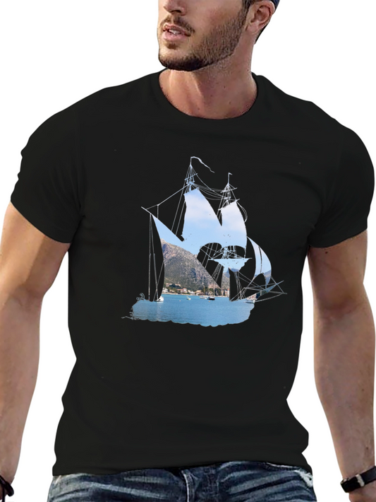 Nautical Black T-Shirt: Sailboat Graphic Tee