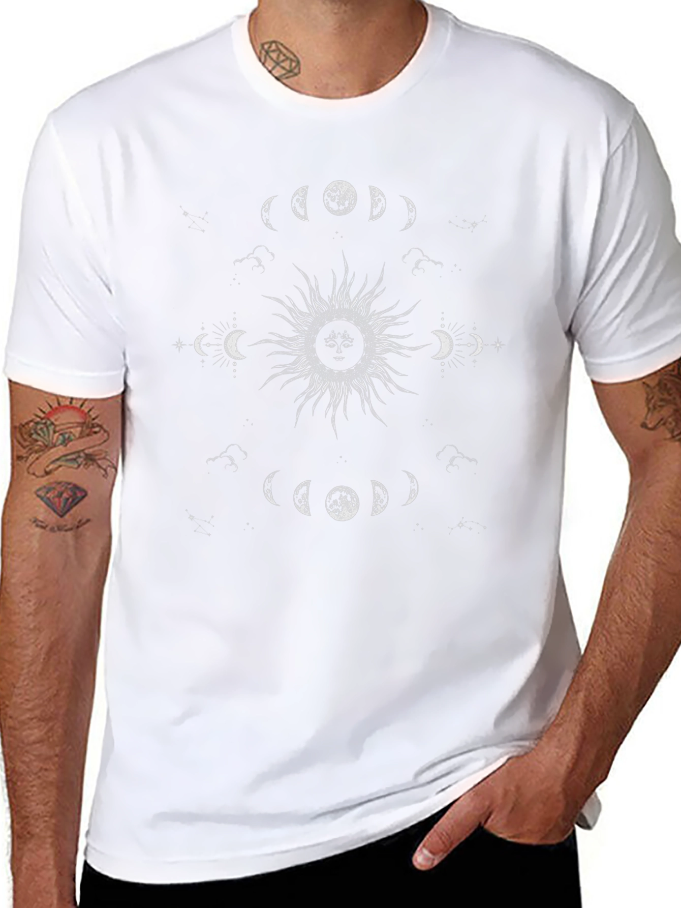 Celestial Moon Phases Graphic Tee - Black