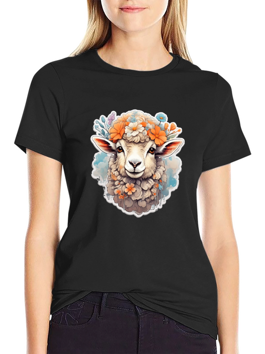 Floral Sheep Graphic Tee - Cute Animal Print