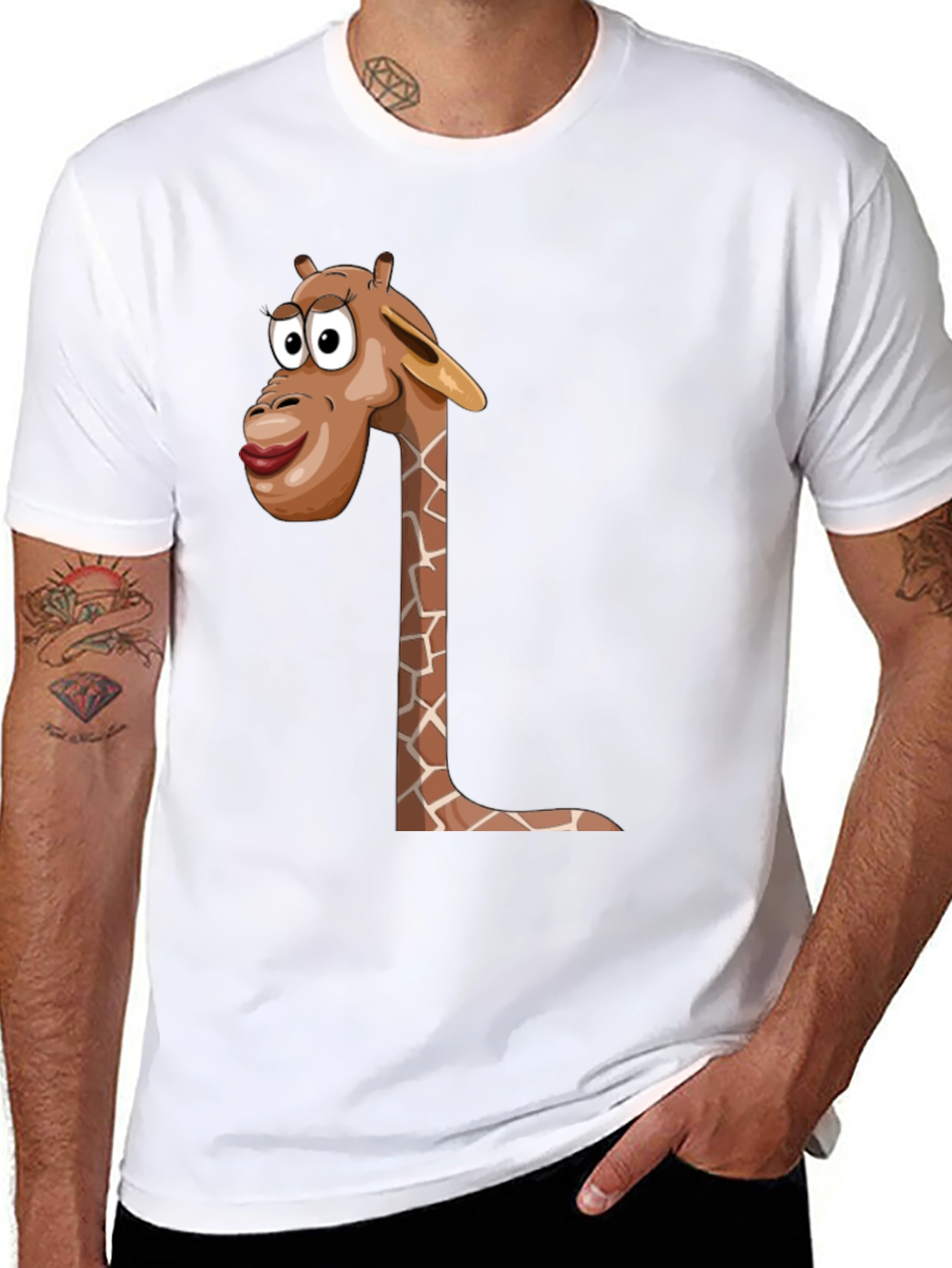 Giraffe Cartoon Graphic Black T-Shirt