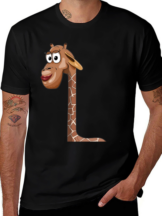 Giraffe Cartoon Graphic Black T-Shirt