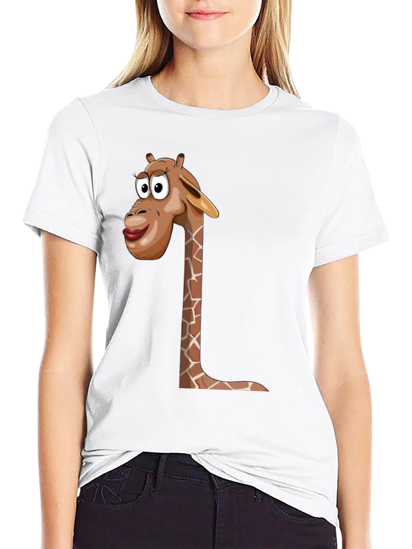 Giraffe Cartoon Graphic Black T-Shirt