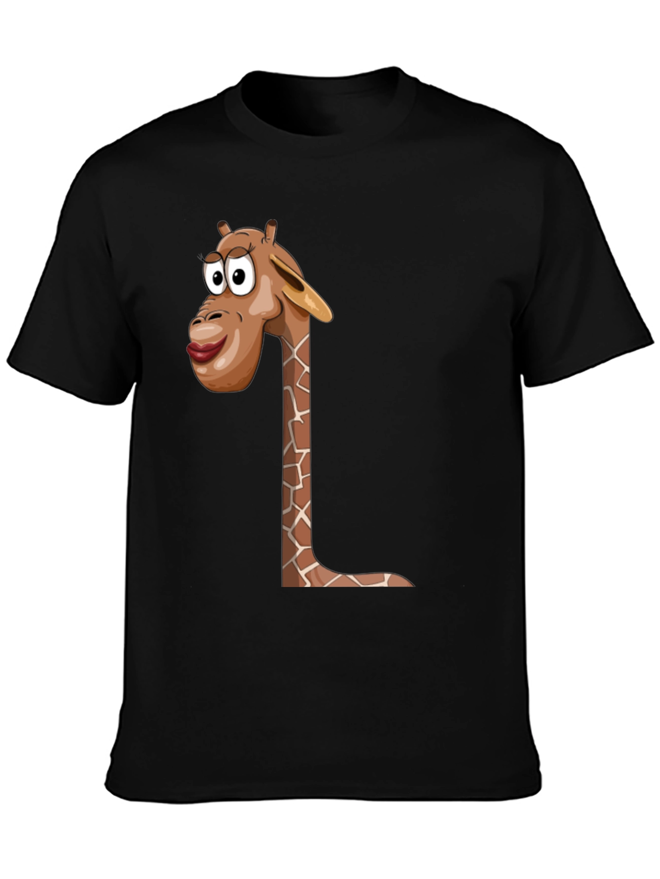 Giraffe Cartoon Graphic Black T-Shirt