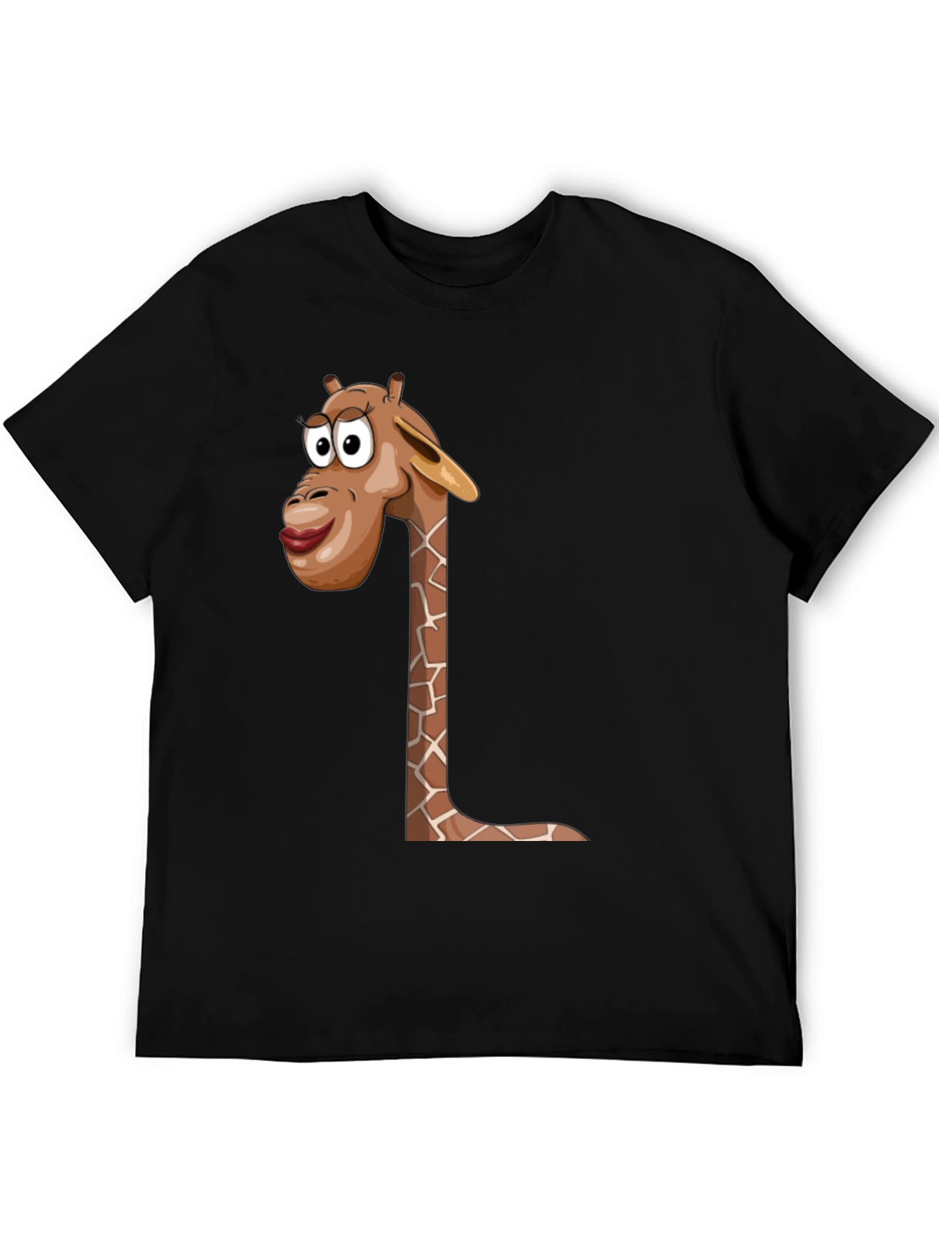 Giraffe Cartoon Graphic Black T-Shirt