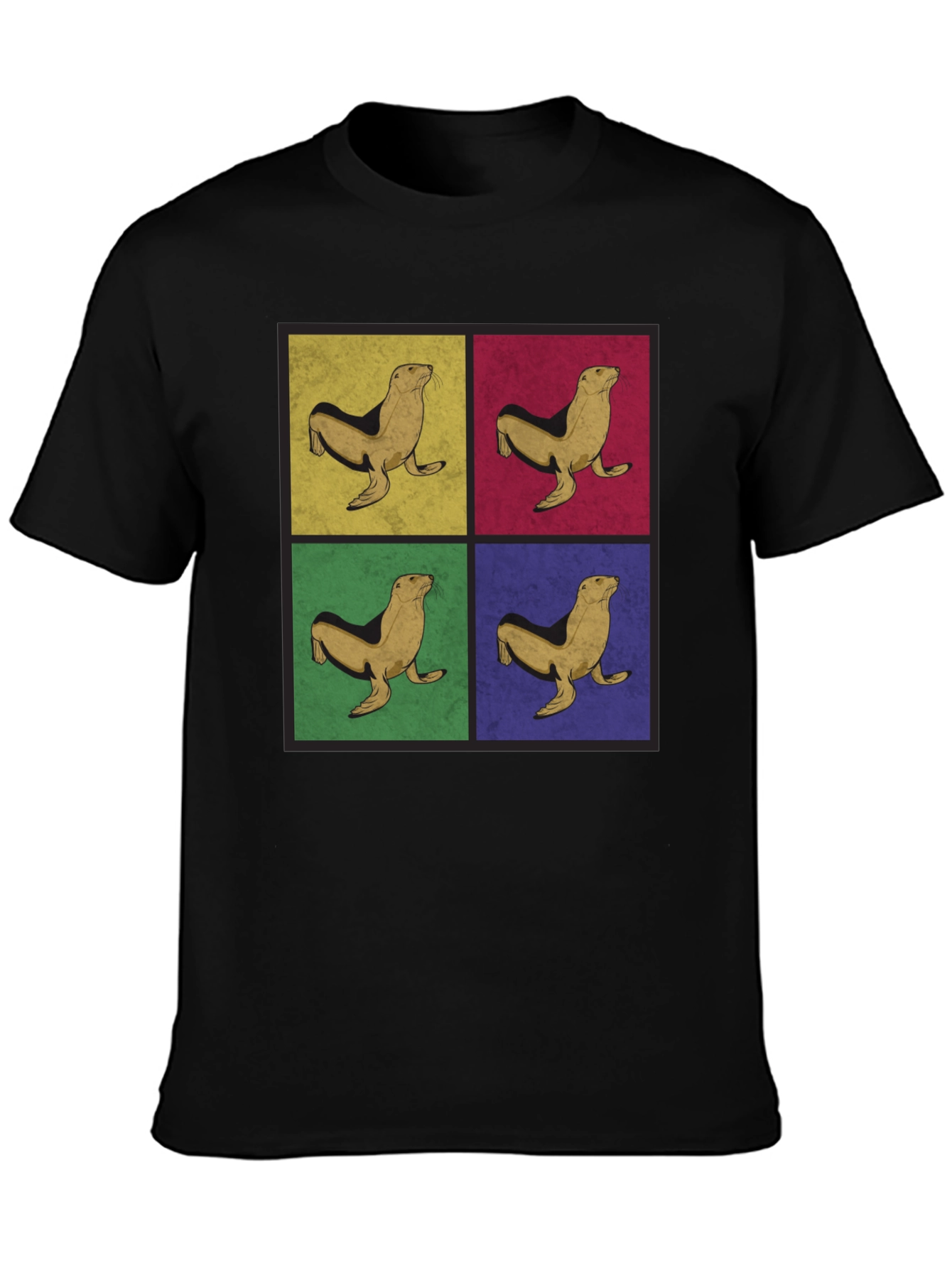 Retro Seal Pop Art Graphic Tee - Black