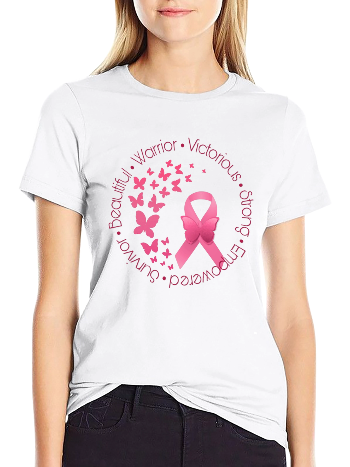 Breast Cancer Awareness Ribbon Butterfly T-Shirt