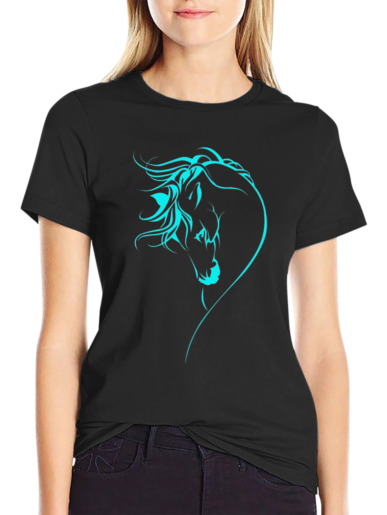Horse Head Graphic Tee - Stylish Black T-Shirt
