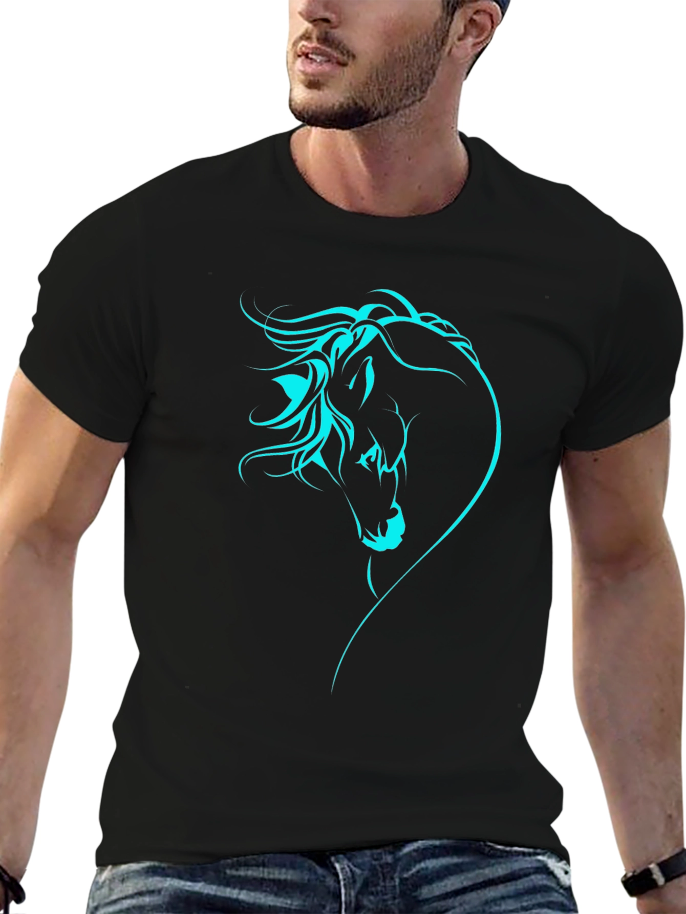 Horse Head Graphic Tee - Stylish Black T-Shirt