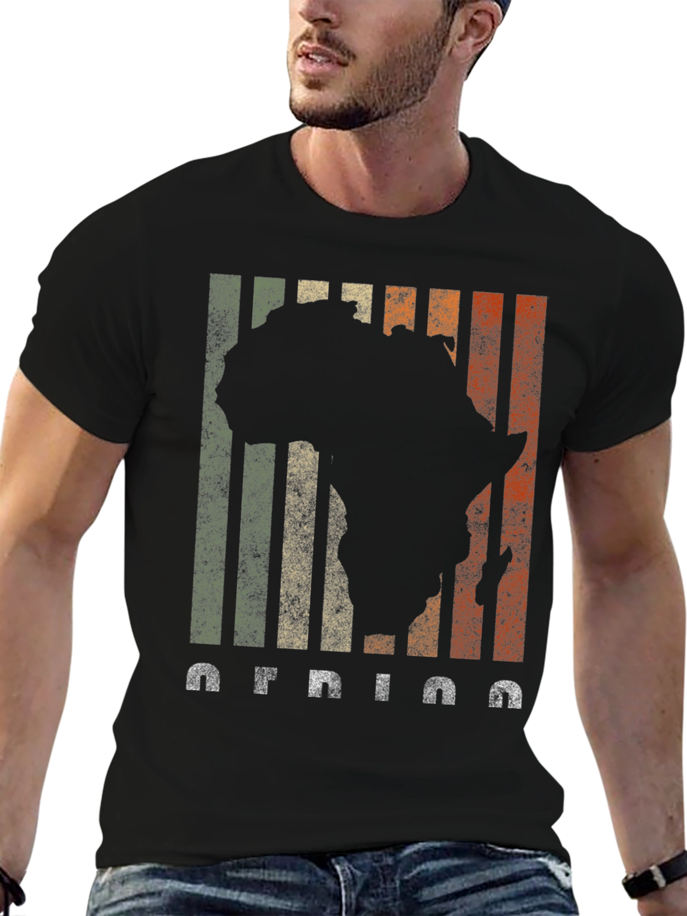 Africa Silhouette Retro Stripe T-Shirt