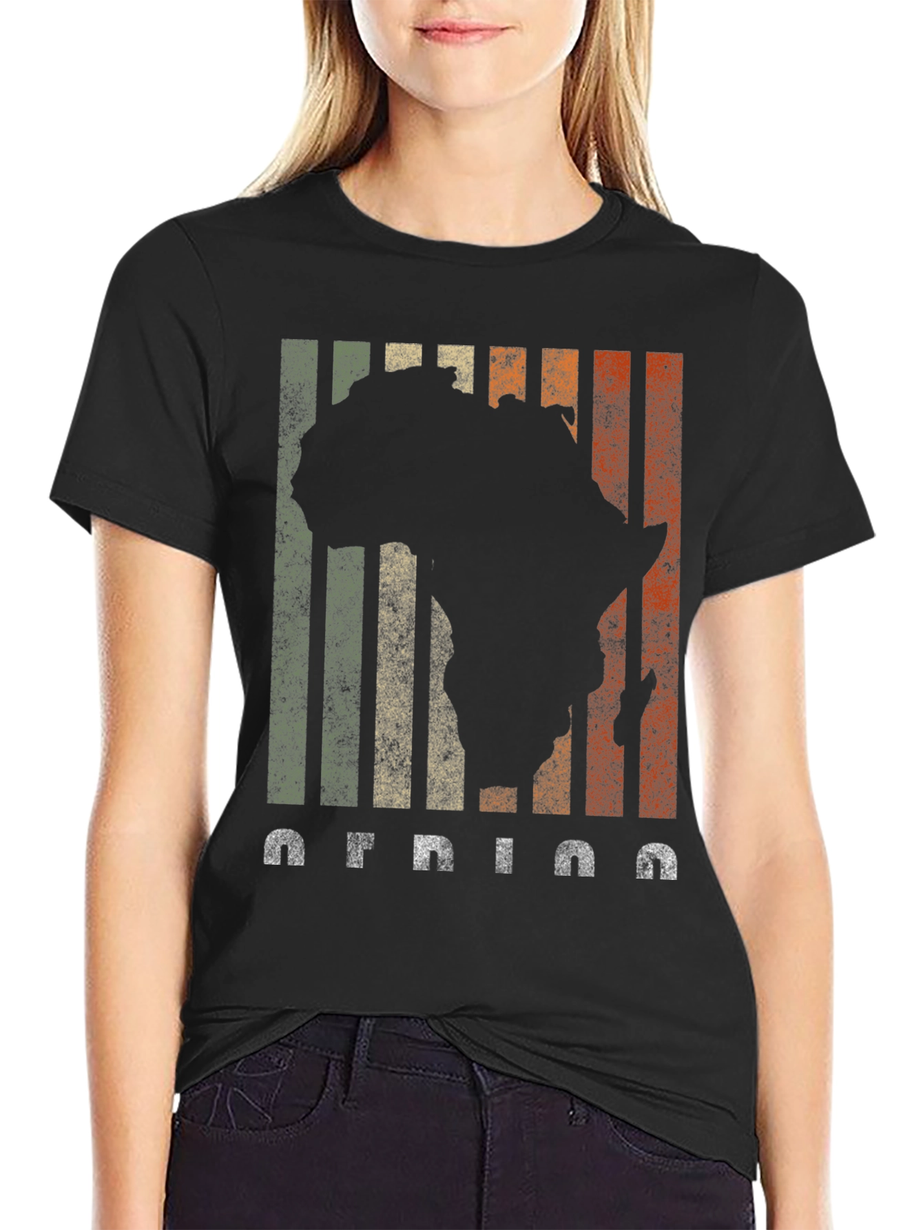 Africa Silhouette Retro Stripe T-Shirt