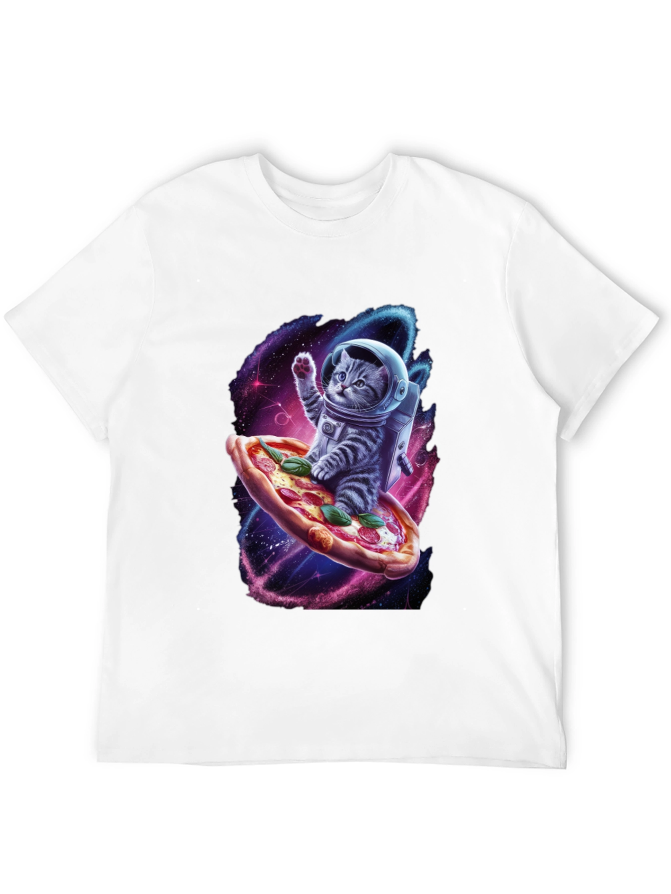 Astronaut Cat Pizza T-Shirt - Galaxy Space Design