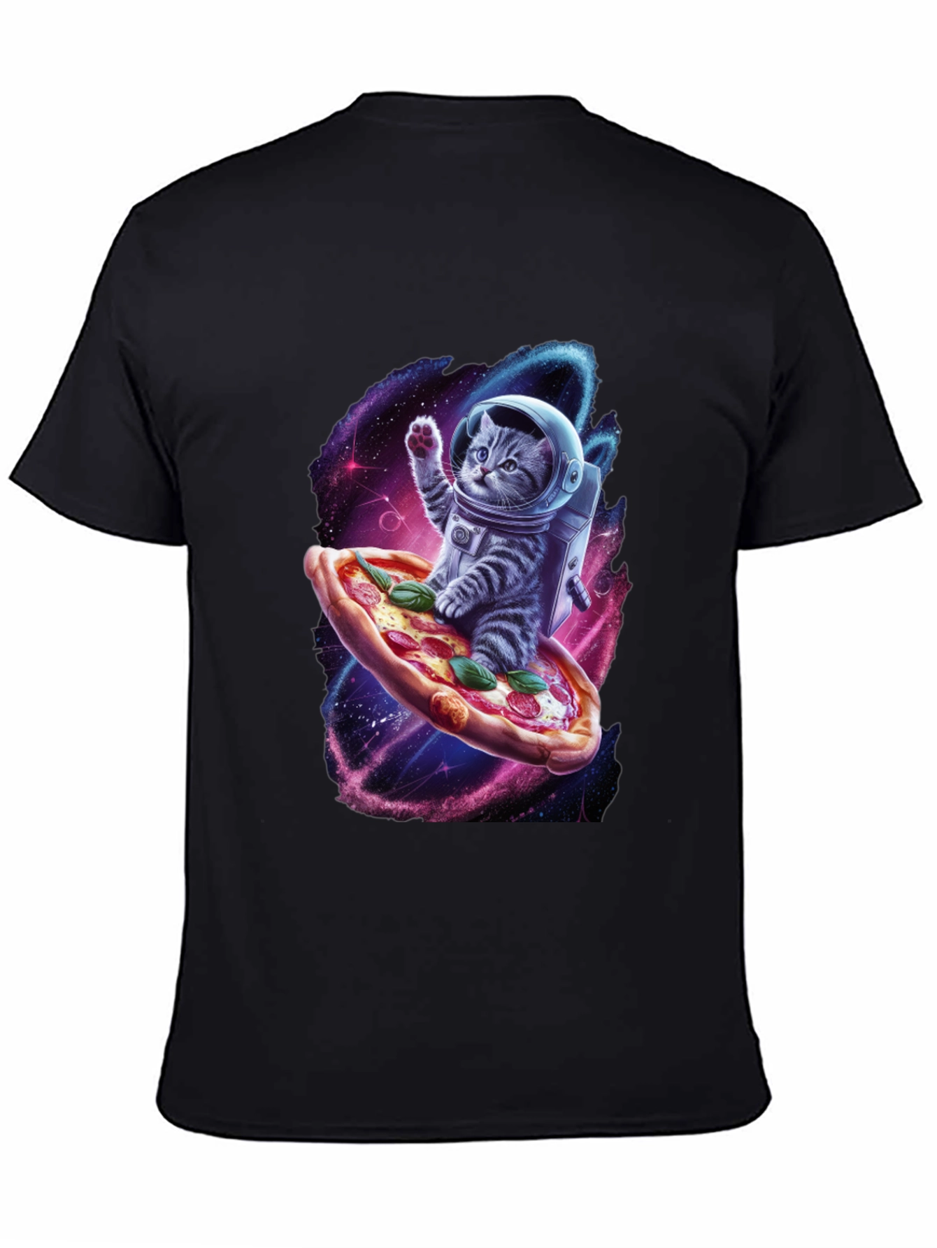 Astronaut Cat Pizza T-Shirt - Galaxy Space Design