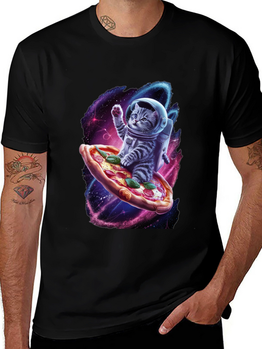 Astronaut Cat Pizza T-Shirt - Galaxy Space Design