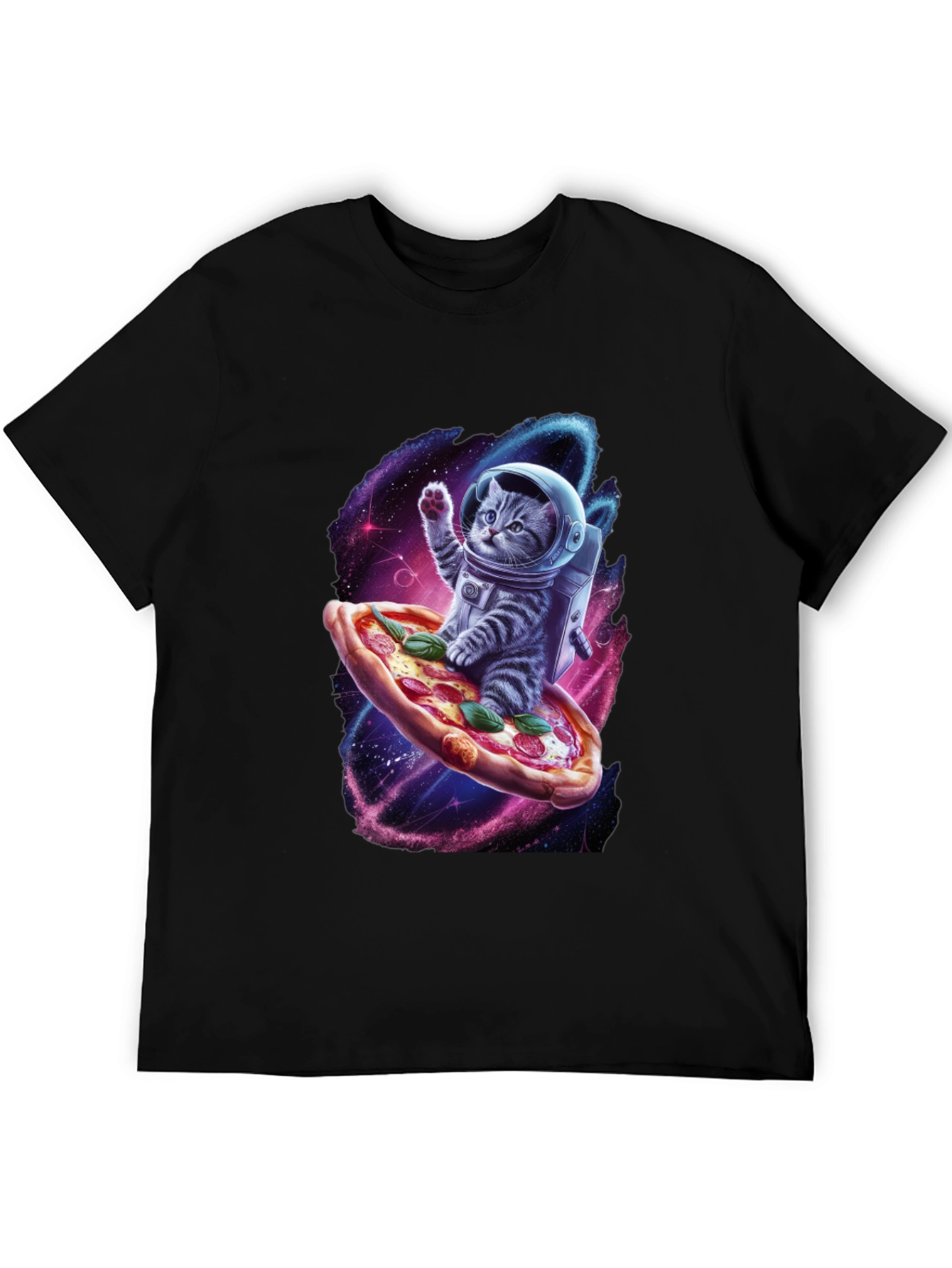 Astronaut Cat Pizza T-Shirt - Galaxy Space Design