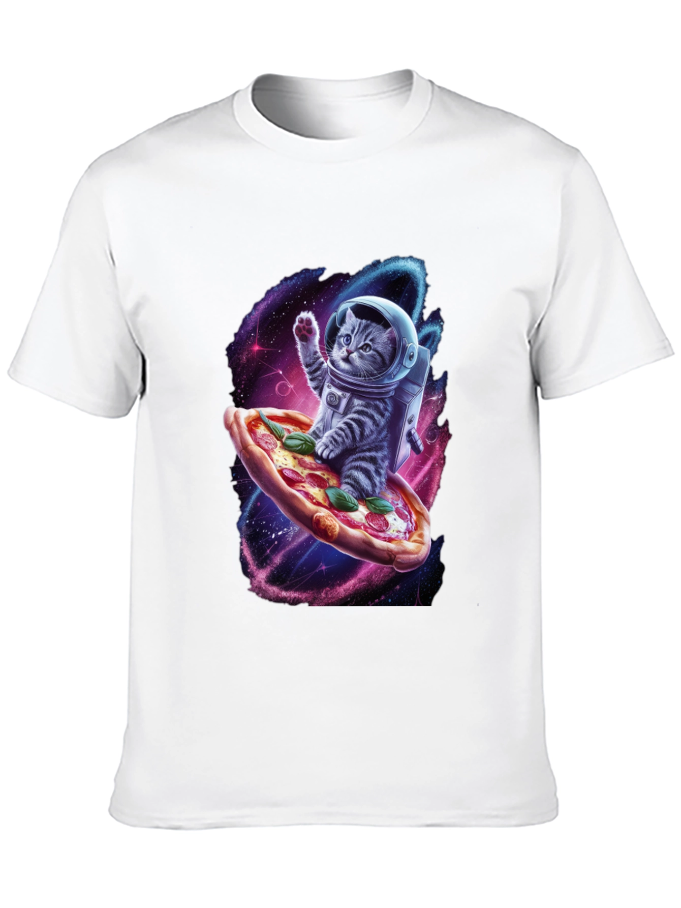 Astronaut Cat Pizza T-Shirt - Galaxy Space Design