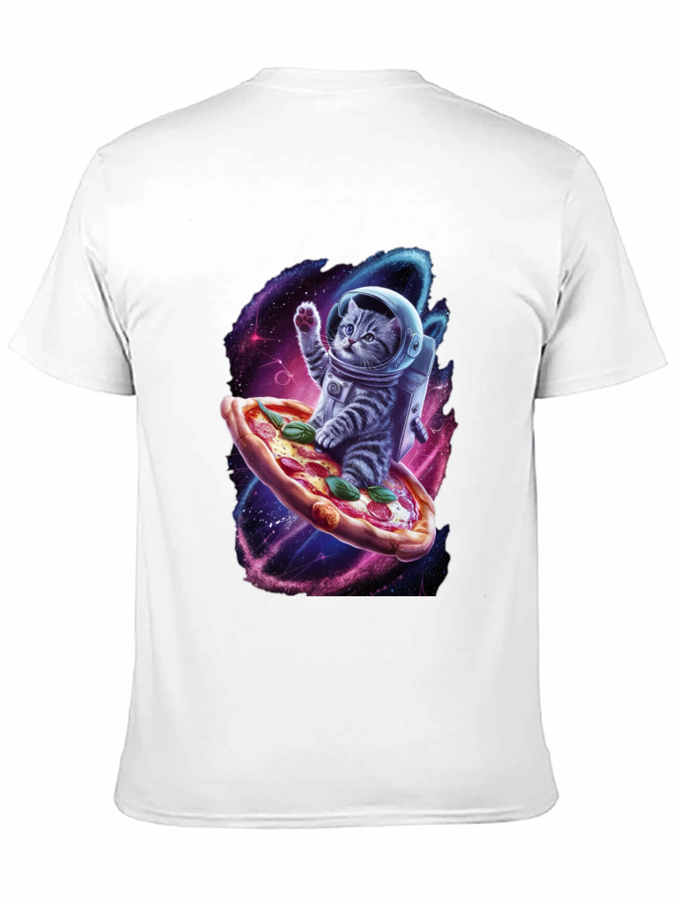 Astronaut Cat Pizza T-Shirt - Galaxy Space Design