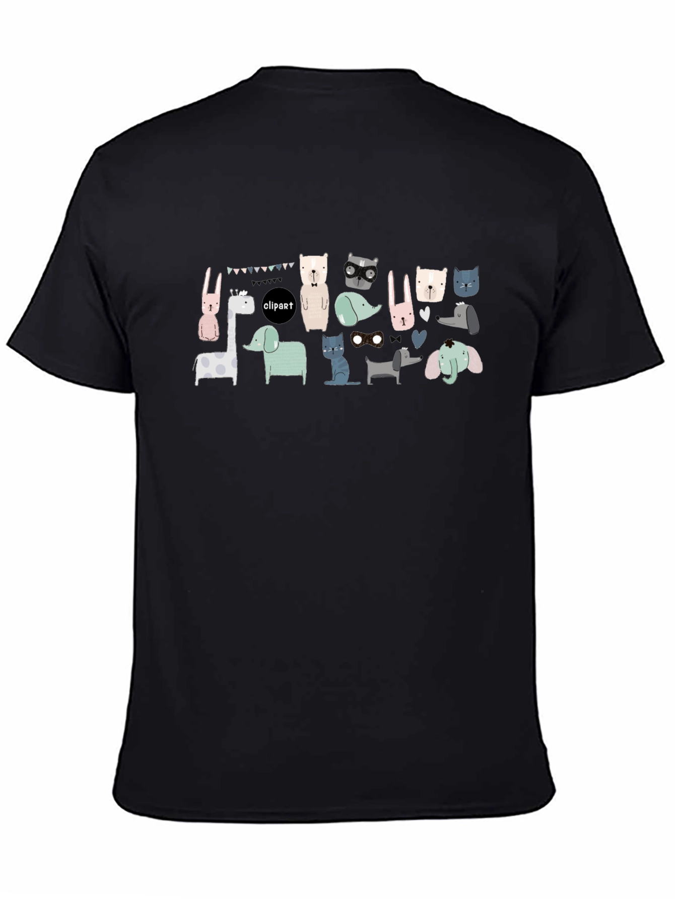 Fun Animal Clipart Graphic Tee - Black