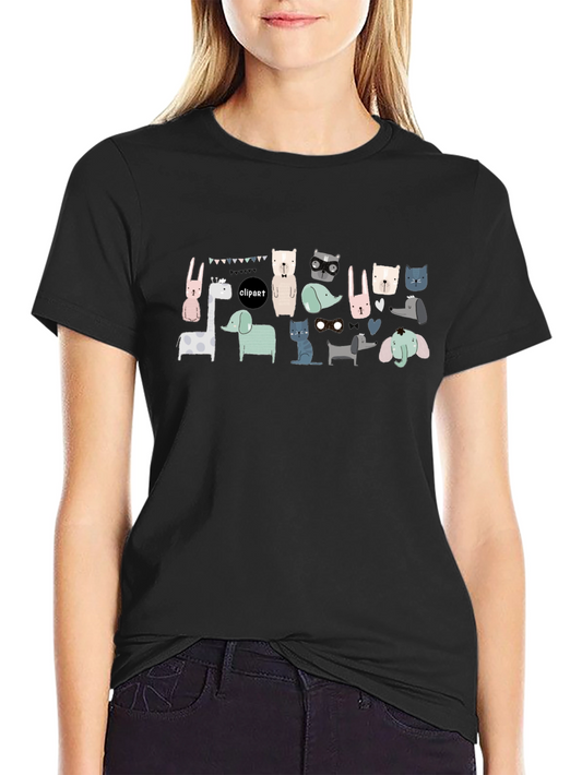 Fun Animal Clipart Graphic Tee - Black