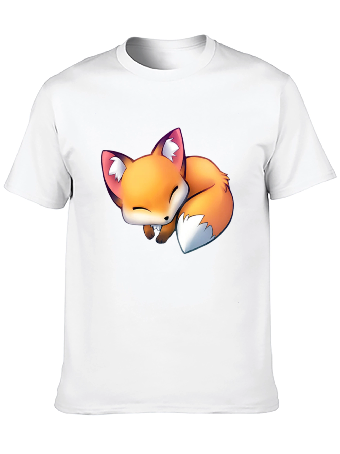 Cute Sleeping Fox Graphic Tee - Black Casual T-Shirt