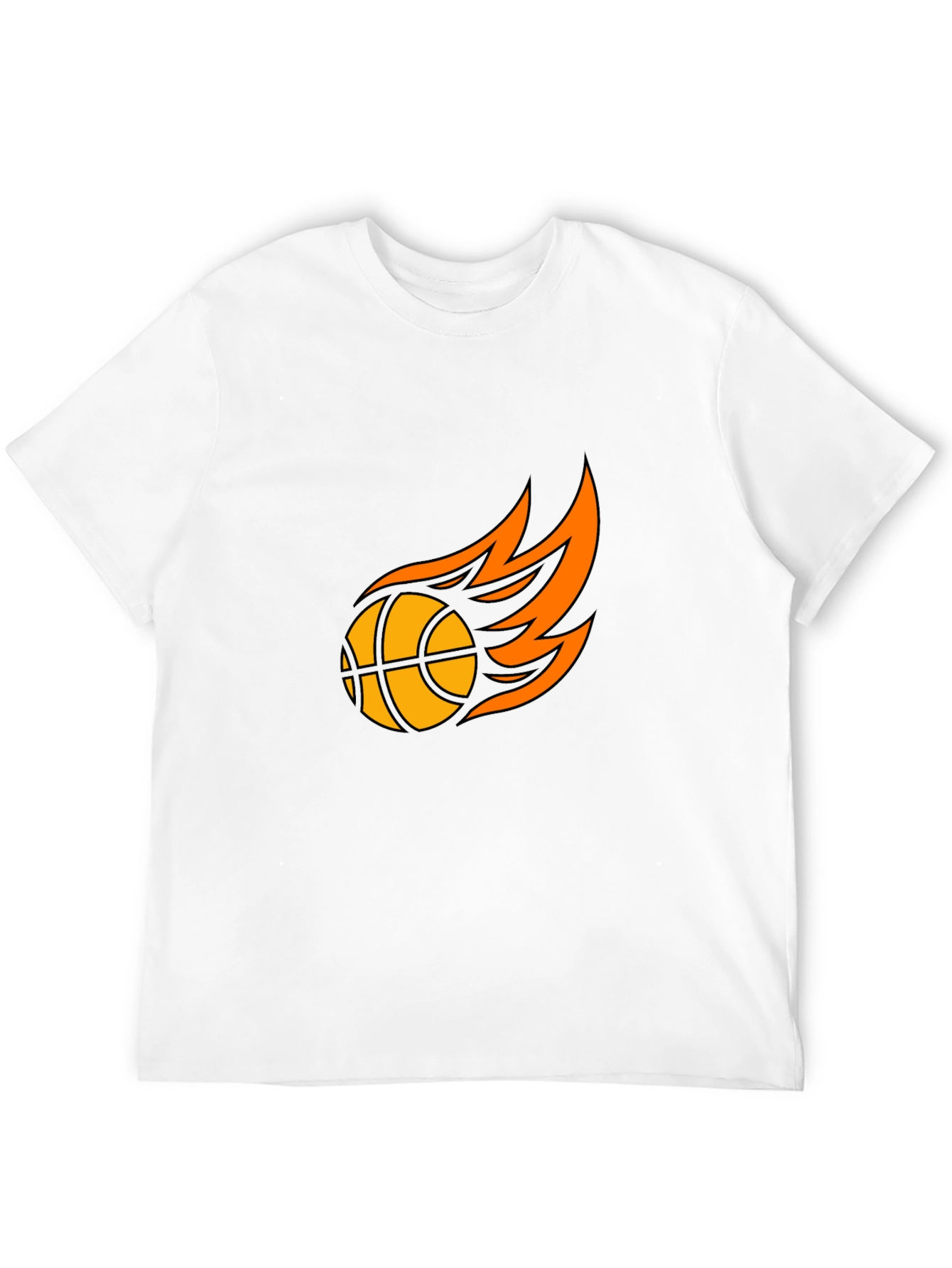 Fiery Basketball Graphic Tee - Black Cotton T-Shirt