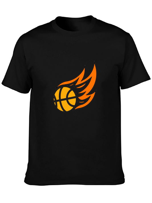 Fiery Basketball Graphic Tee - Black Cotton T-Shirt