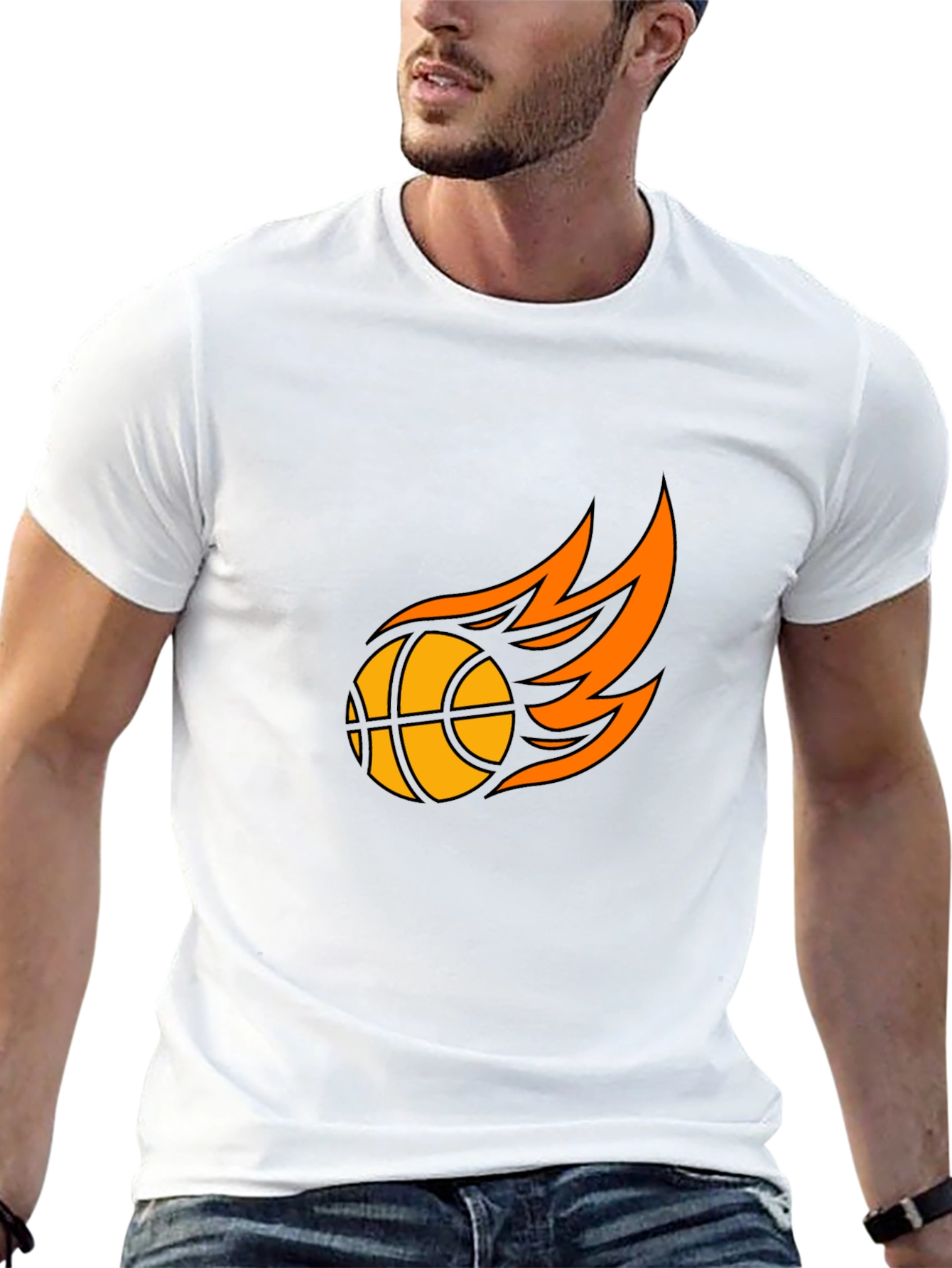 Fiery Basketball Graphic Tee - Black Cotton T-Shirt