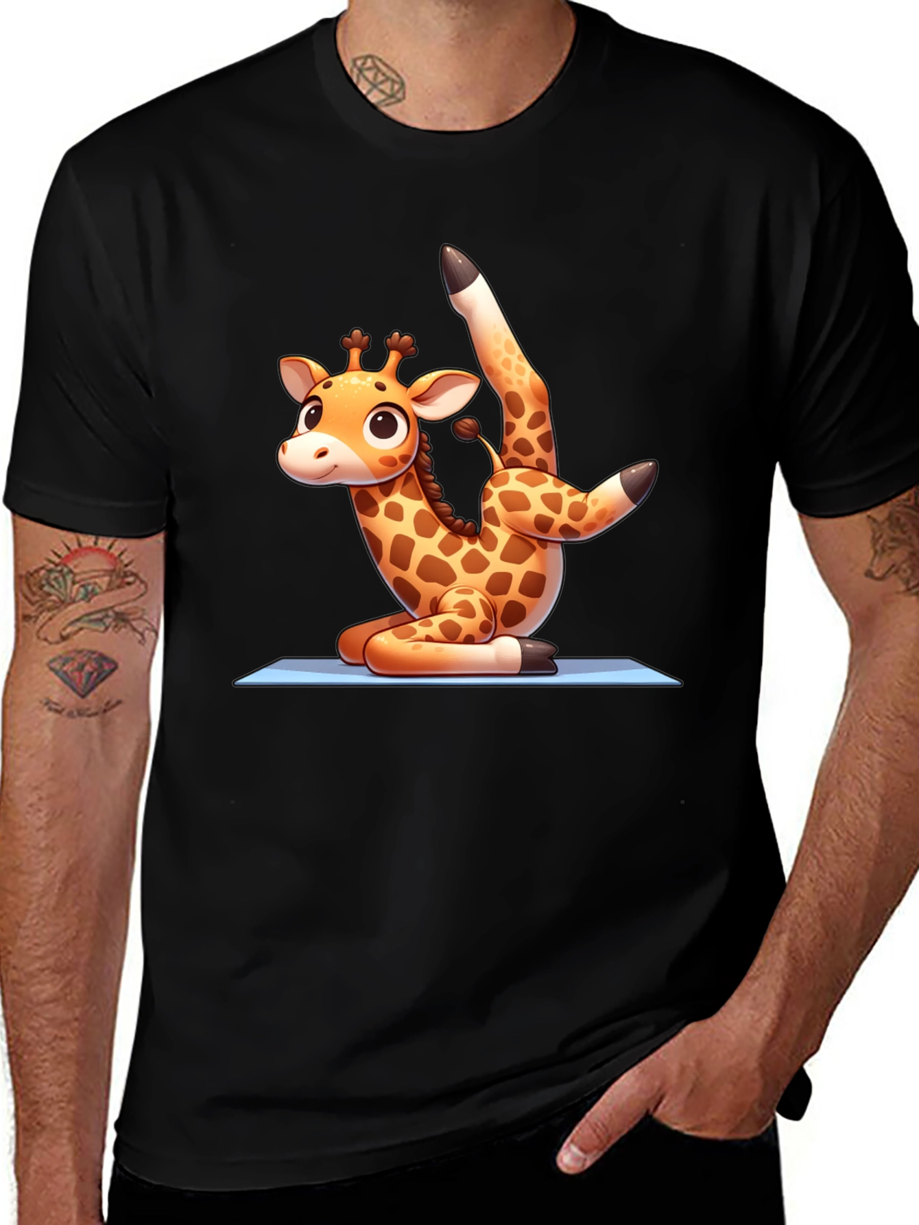 Yoga Giraffe Black T-Shirt