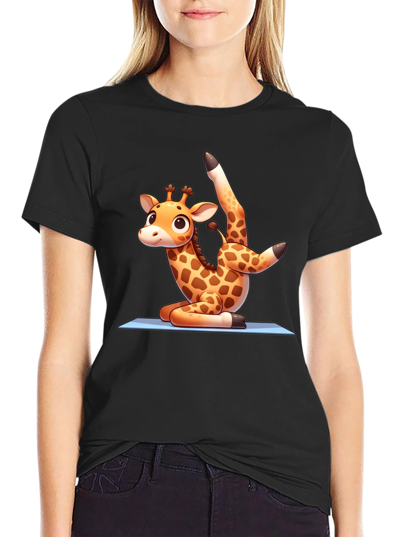 Yoga Giraffe Black T-Shirt