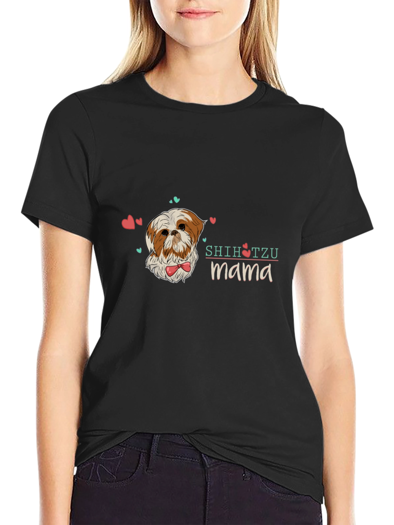 Shih Tzu Mama Black T-Shirt