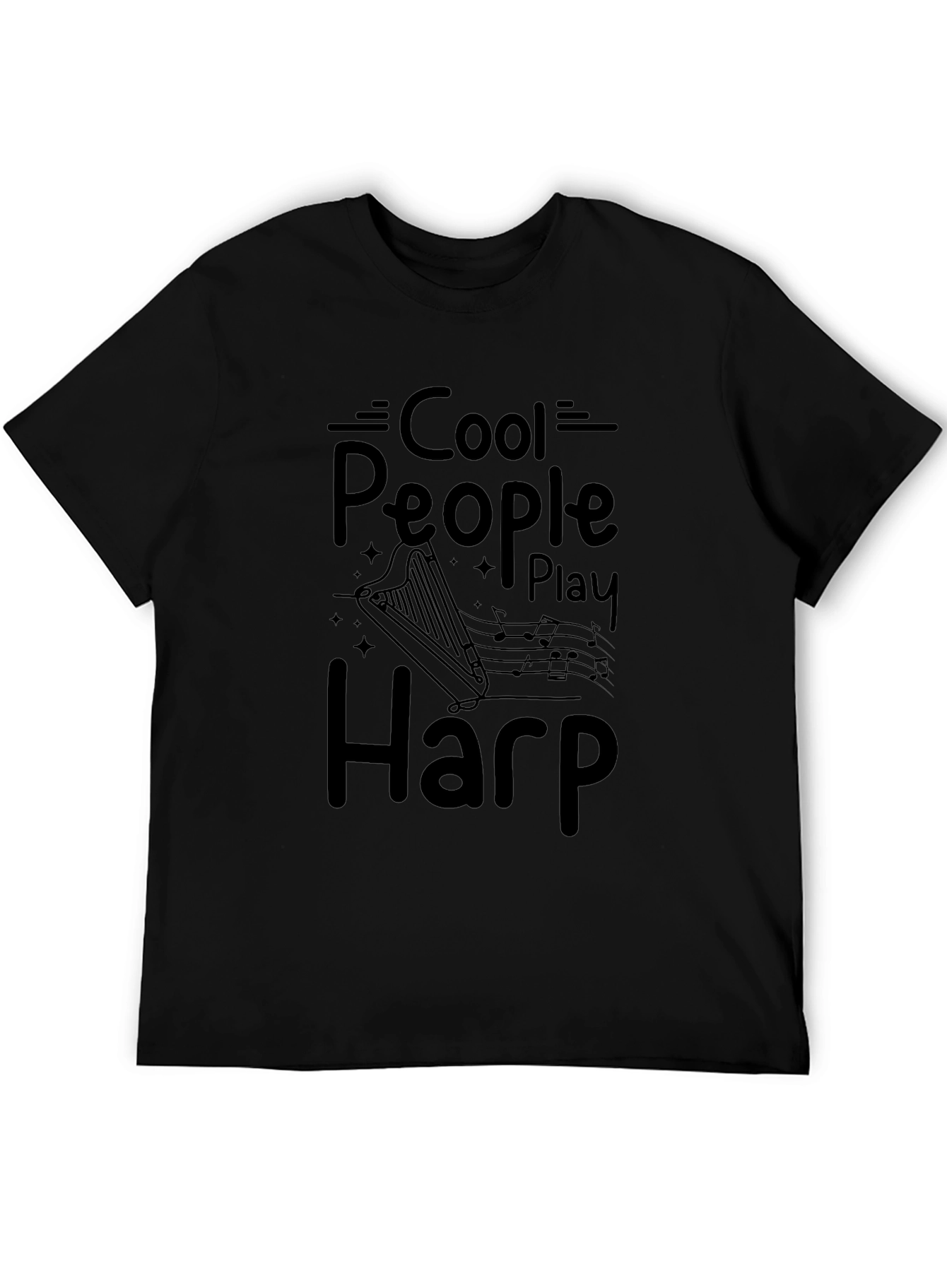Cool People Play Harp Black Graphic Tee