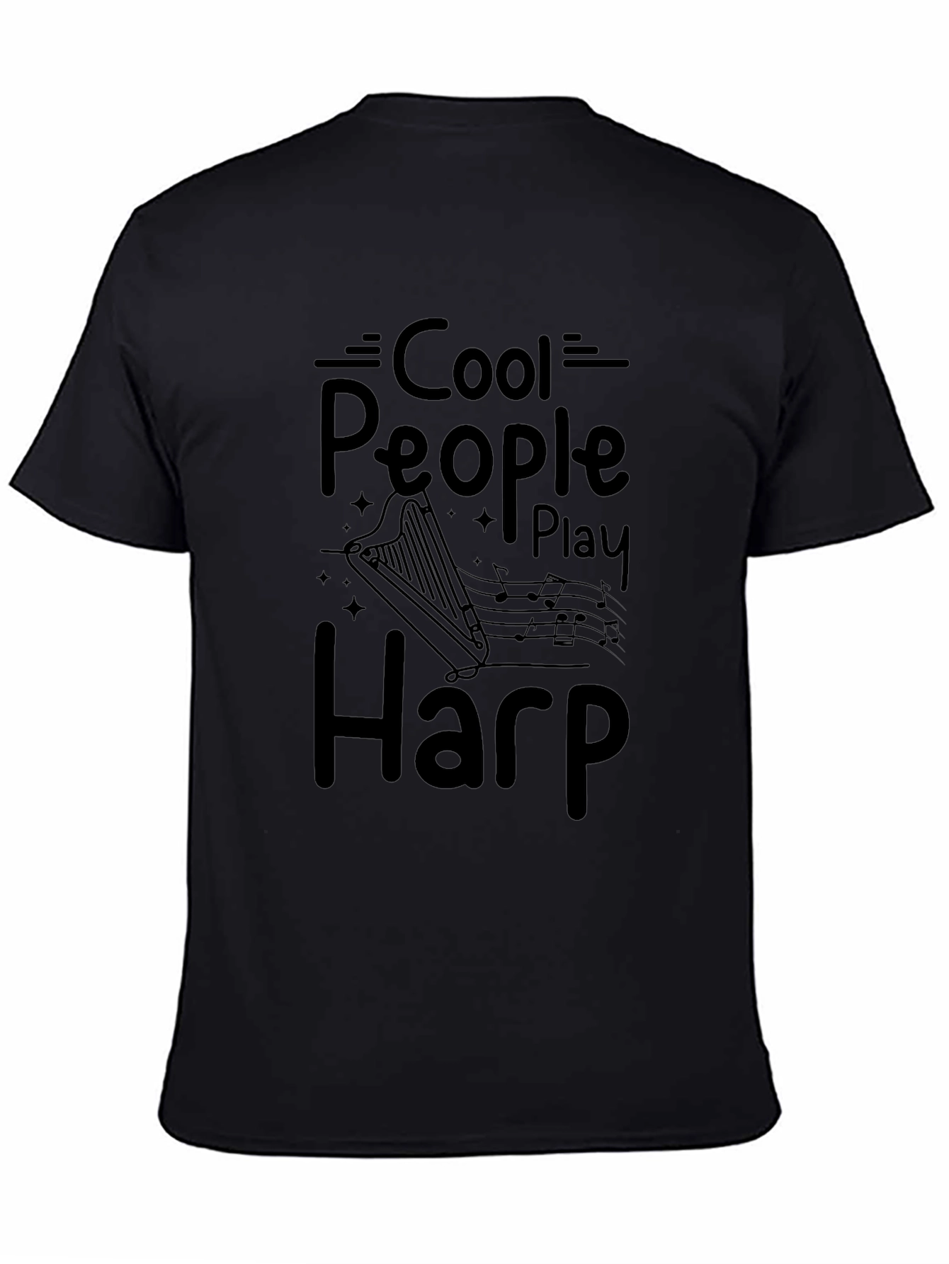 Cool People Play Harp Black Graphic Tee