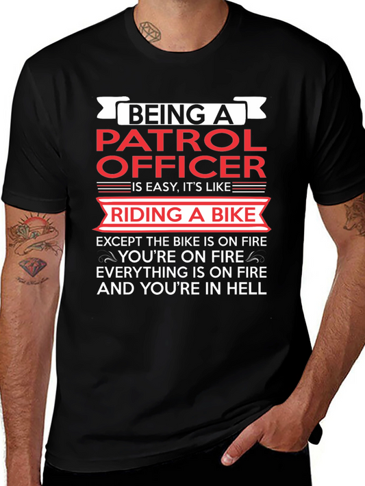 Patrol Officer Funny T-Shirt: Riding a Bike in Hell