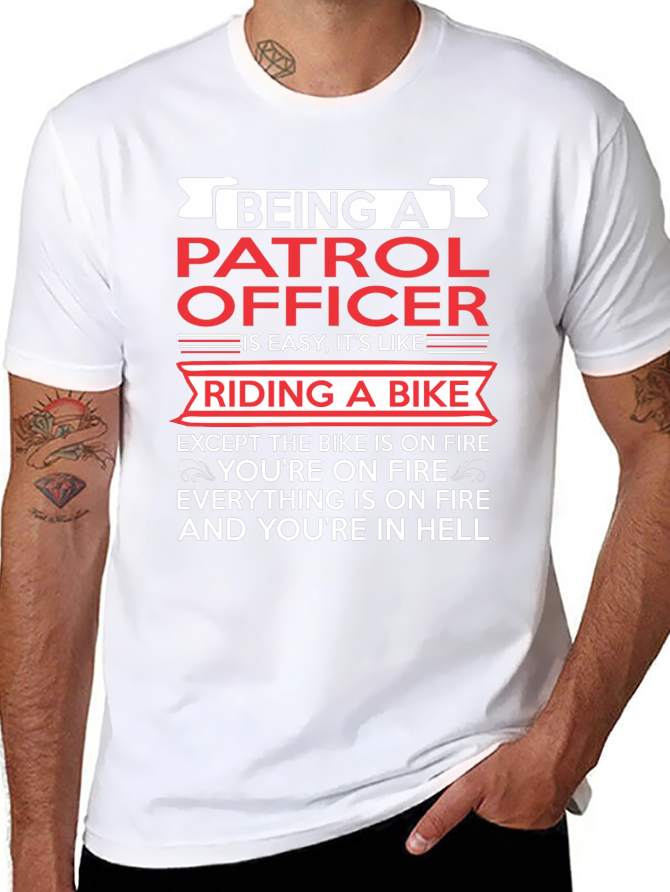 Patrol Officer Funny T-Shirt: Riding a Bike in Hell