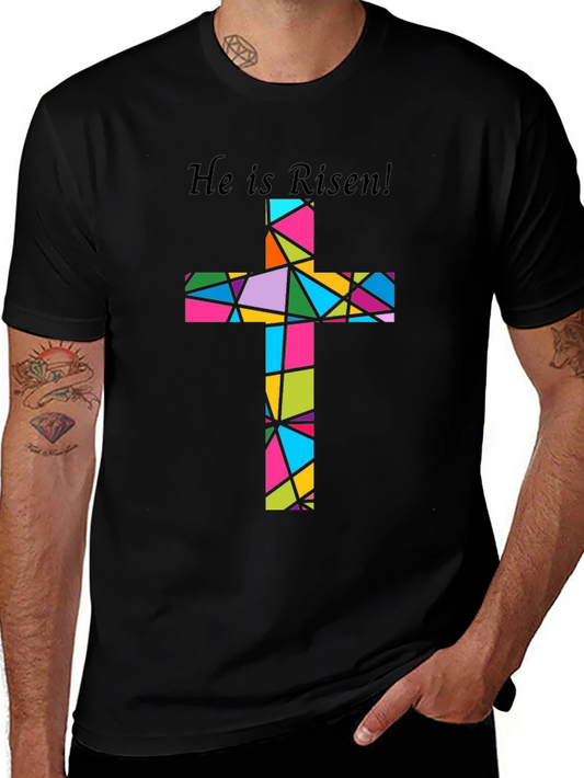 He is Risen T-Shirt: Colorful Christian Cross Design