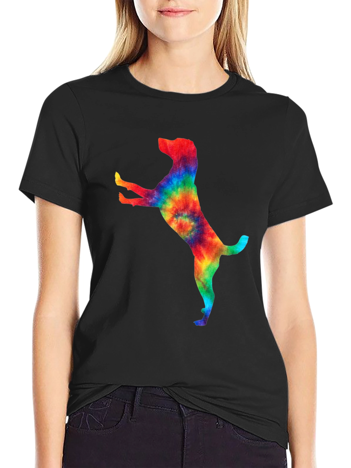 Tie Dye Dog Graphic Tee - Trendy Black T-Shirt