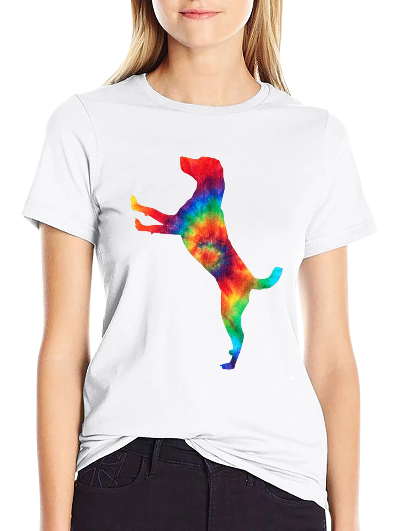 Tie Dye Dog Graphic Tee - Trendy Black T-Shirt