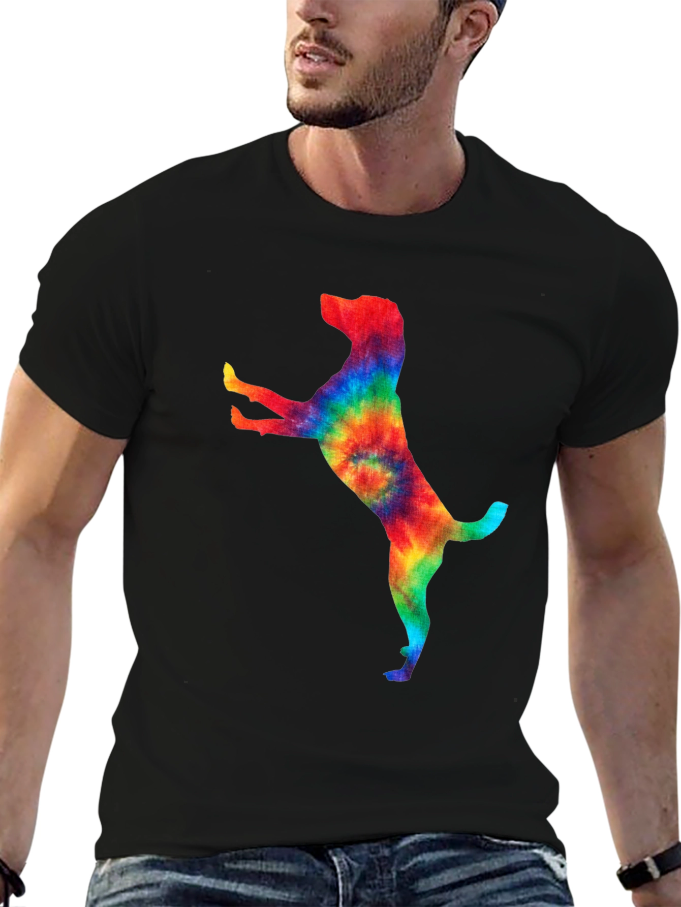 Tie Dye Dog Graphic Tee - Trendy Black T-Shirt