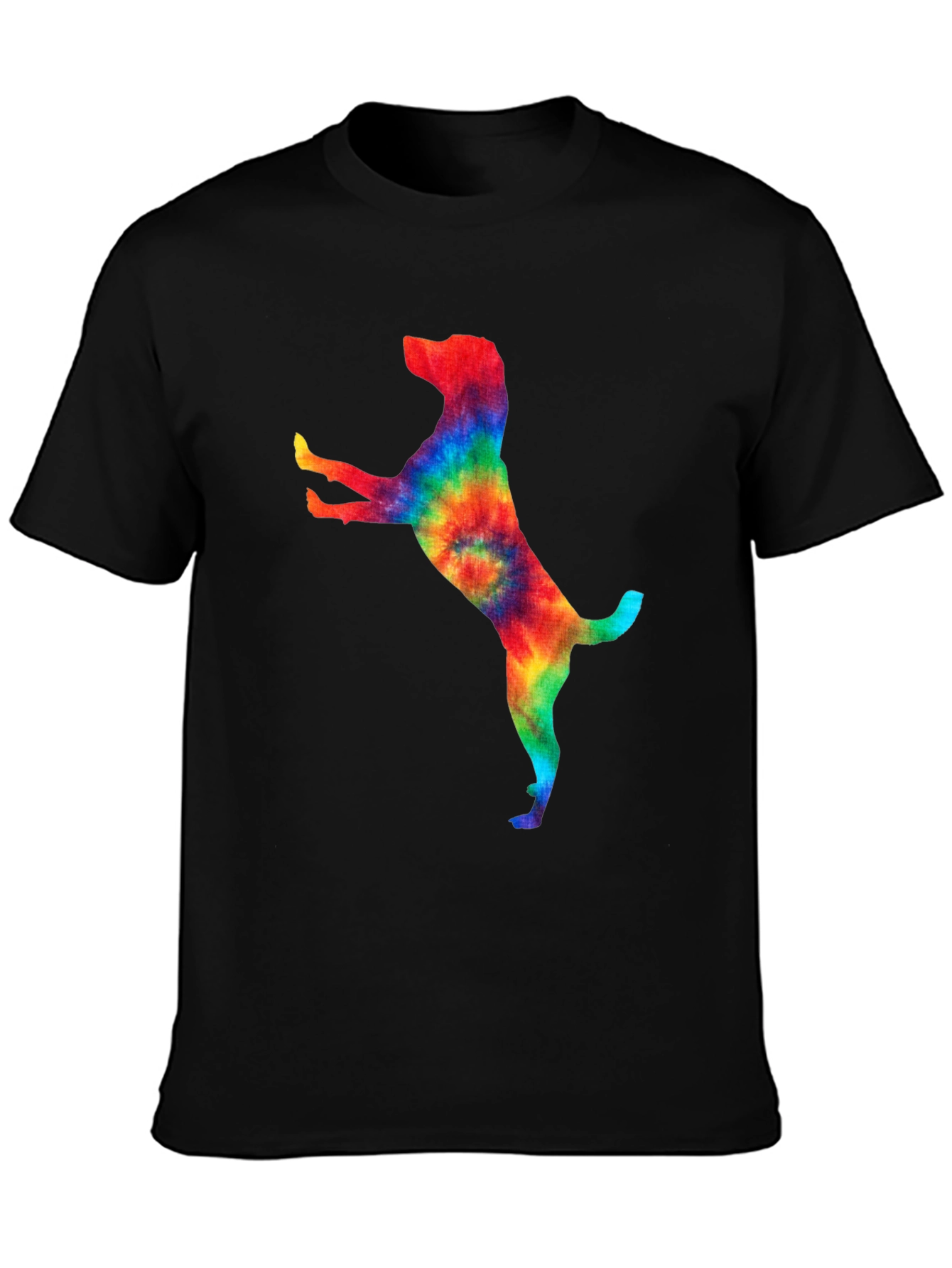 Tie Dye Dog Graphic Tee - Trendy Black T-Shirt
