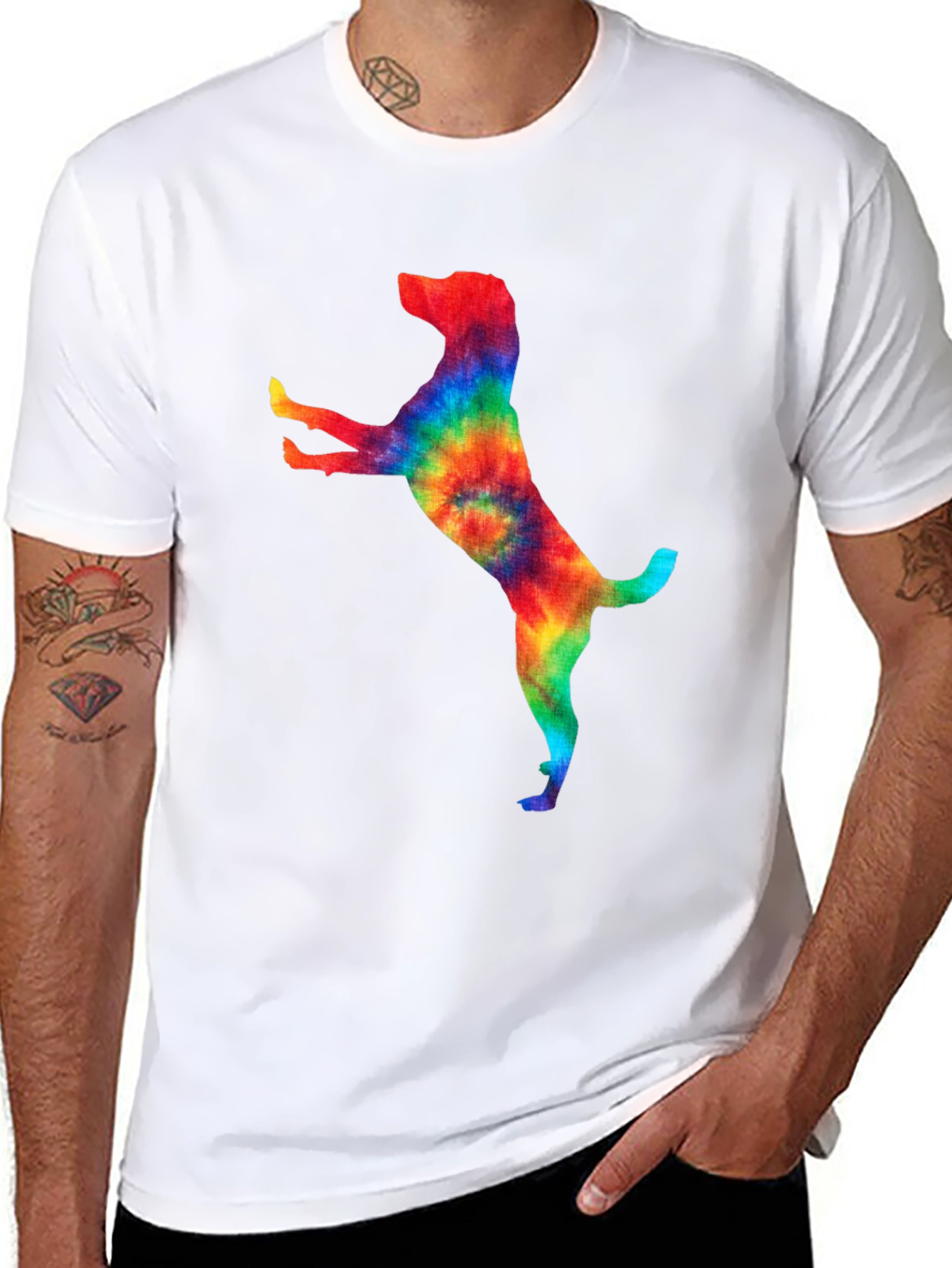 Tie Dye Dog Graphic Tee - Trendy Black T-Shirt