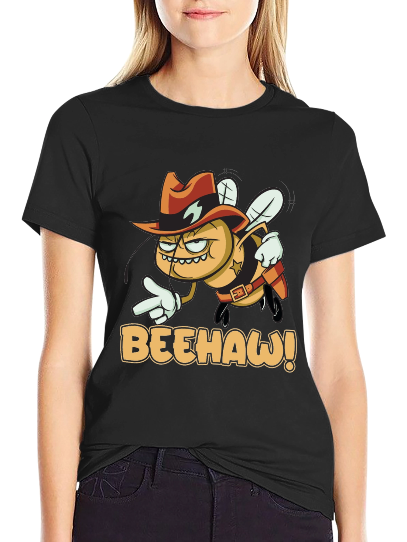 BEEHAW! Graphic T-Shirt - Cartoon Cowboy Bee Tee