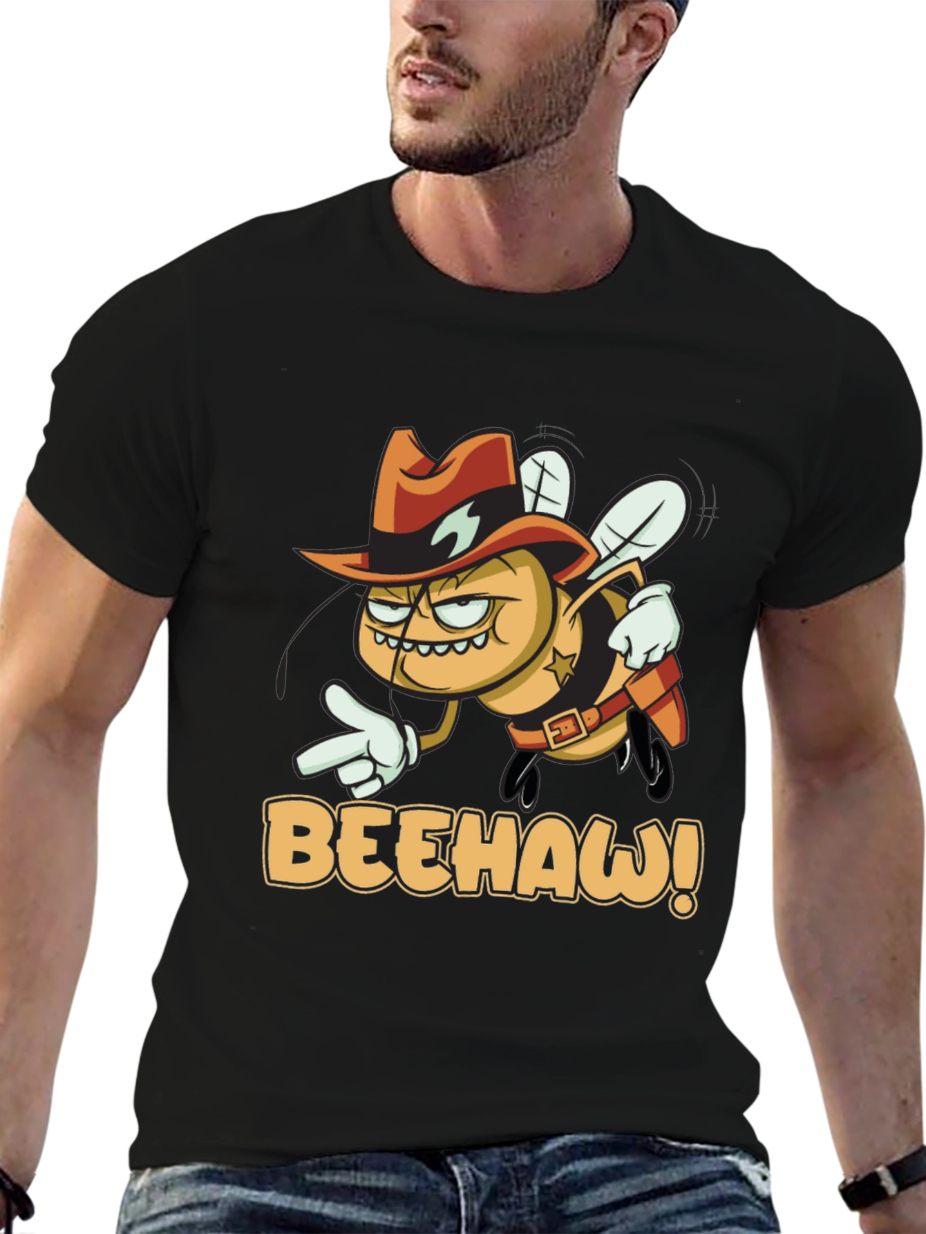 BEEHAW! Graphic T-Shirt - Cartoon Cowboy Bee Tee