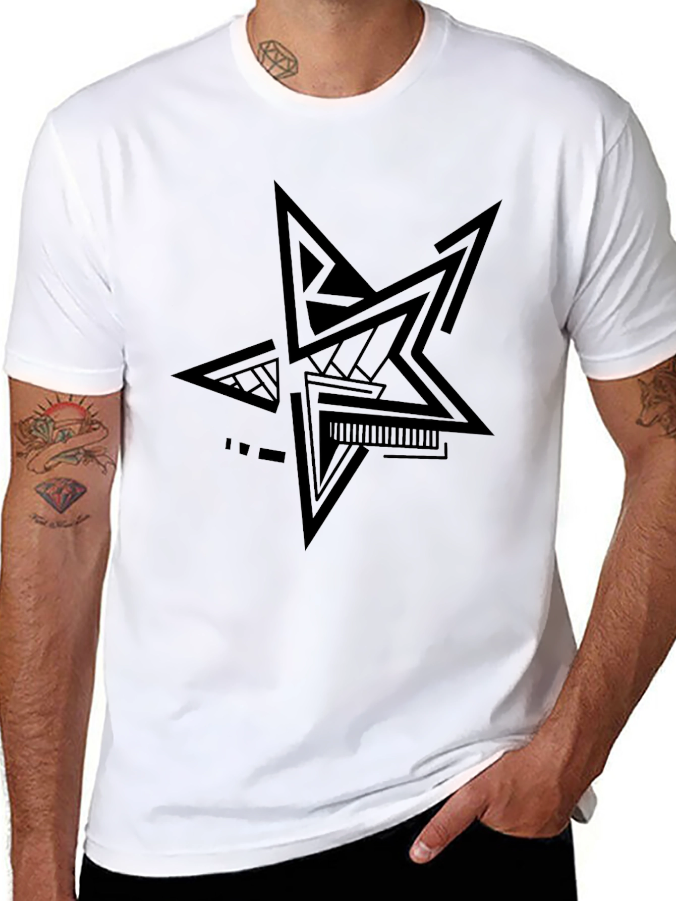 Abstract Star Graphic Black T-Shirt