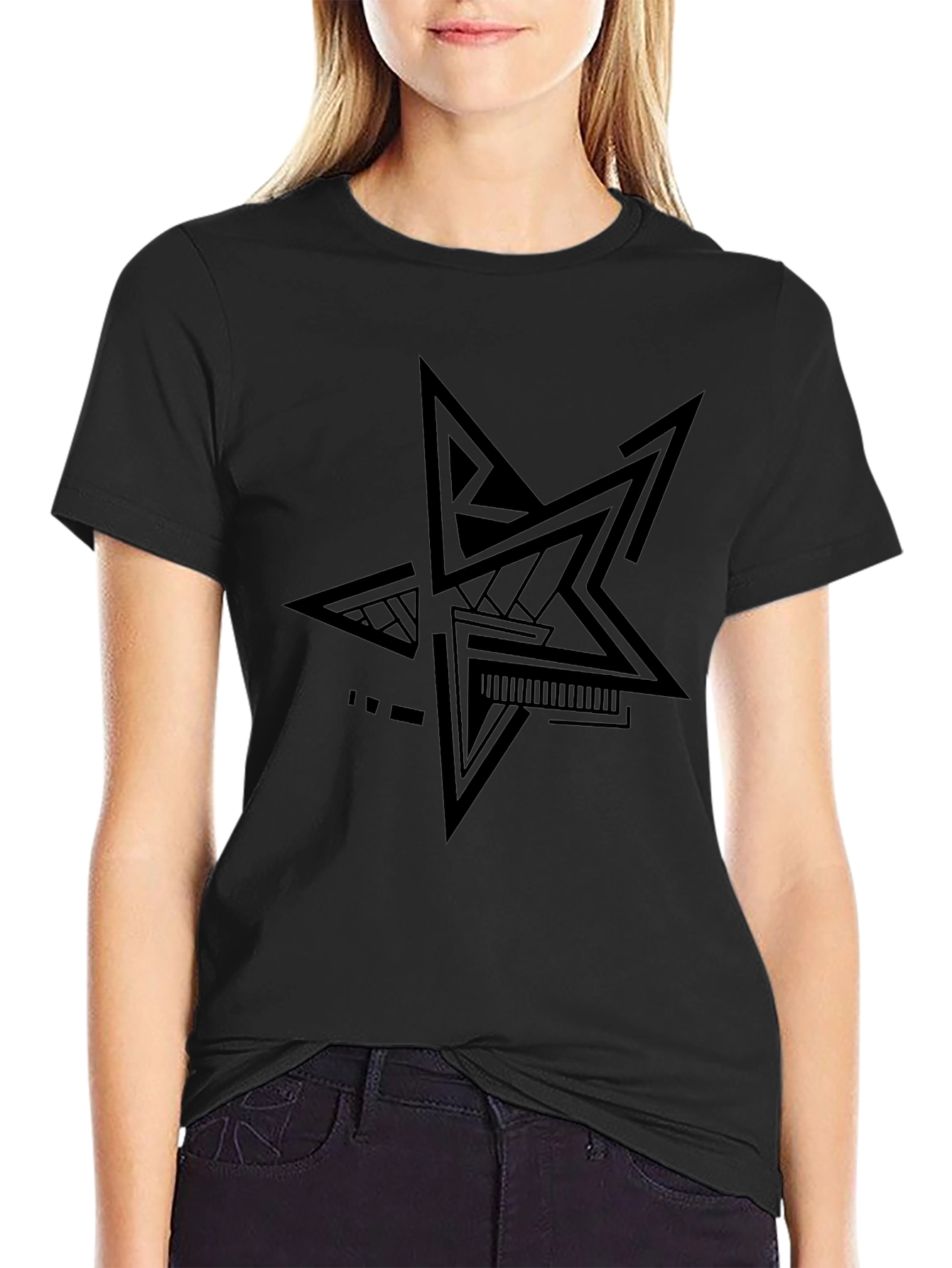 Abstract Star Graphic Black T-Shirt