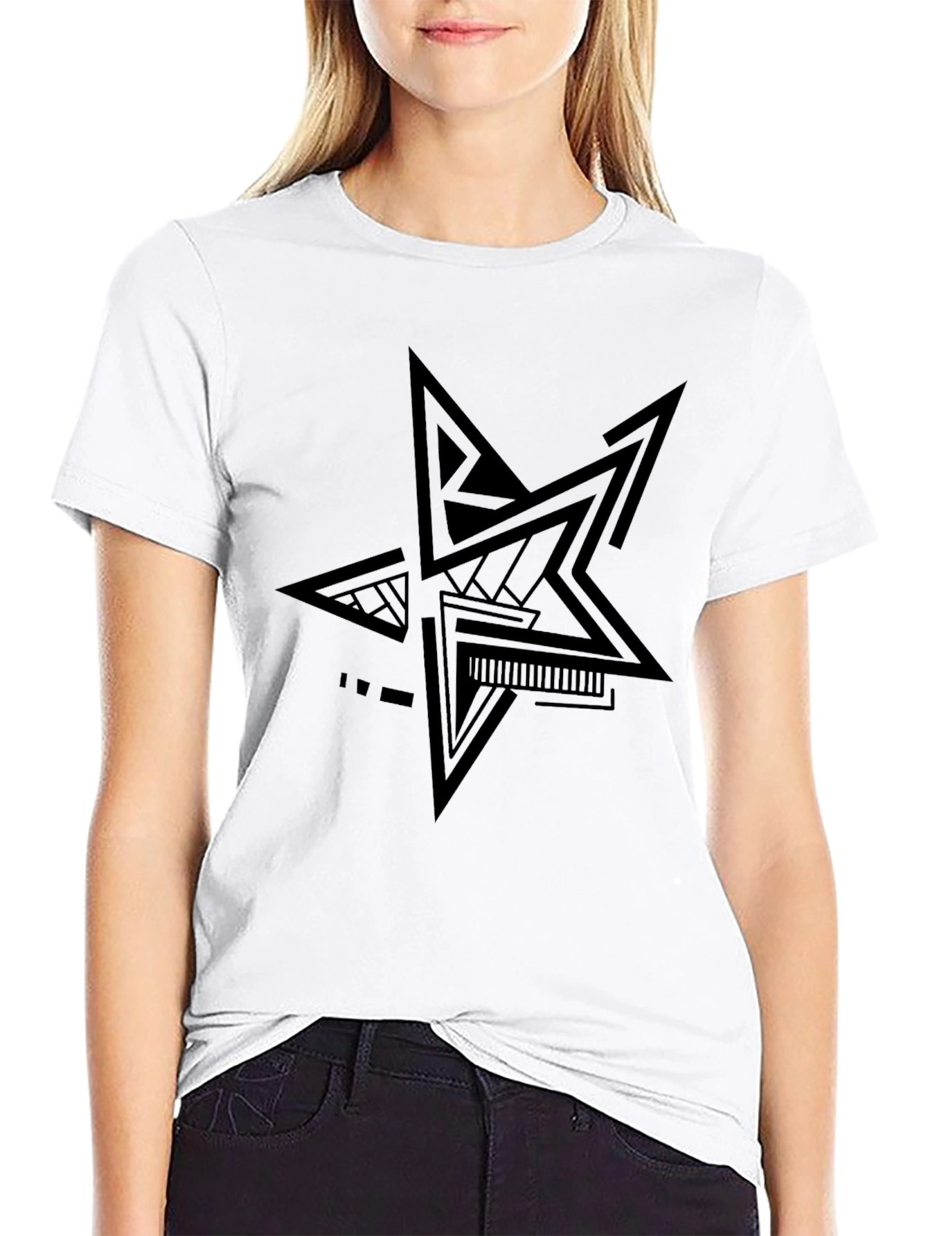 Abstract Star Graphic Black T-Shirt